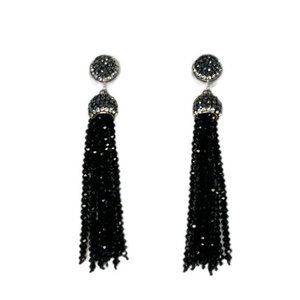 Vivah Sparkle?Beaded 3” Long Strand Fringe Pierced Earrings